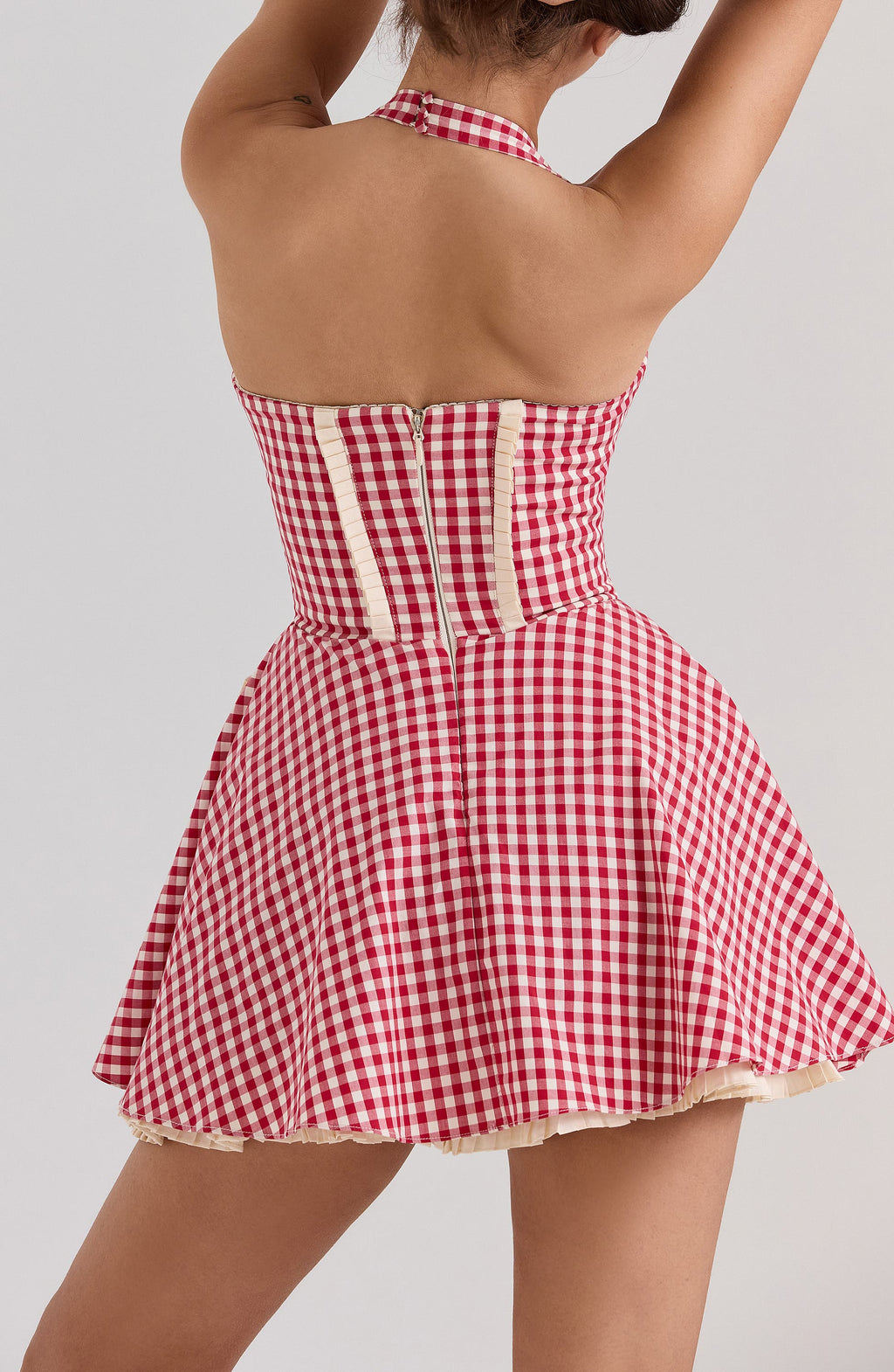 Heidi Fit & Flare Gingham Halter Mini Dress