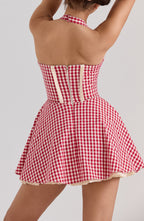 Heidi Fit & Flare Gingham Halter Mini Dress