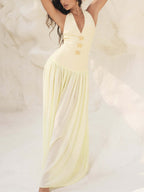 Starfish Halterneck Lace-up Deep V-neck Backless Maxi Dress