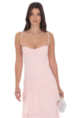 Long Ruffle Maxi Dress in Pastel Pink