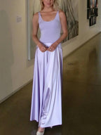 Lilac Curved Drop Waist Maxi Dress
