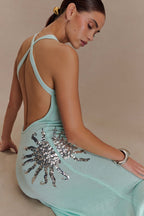 Knit Maxi Dress With Sequin - Lagoon