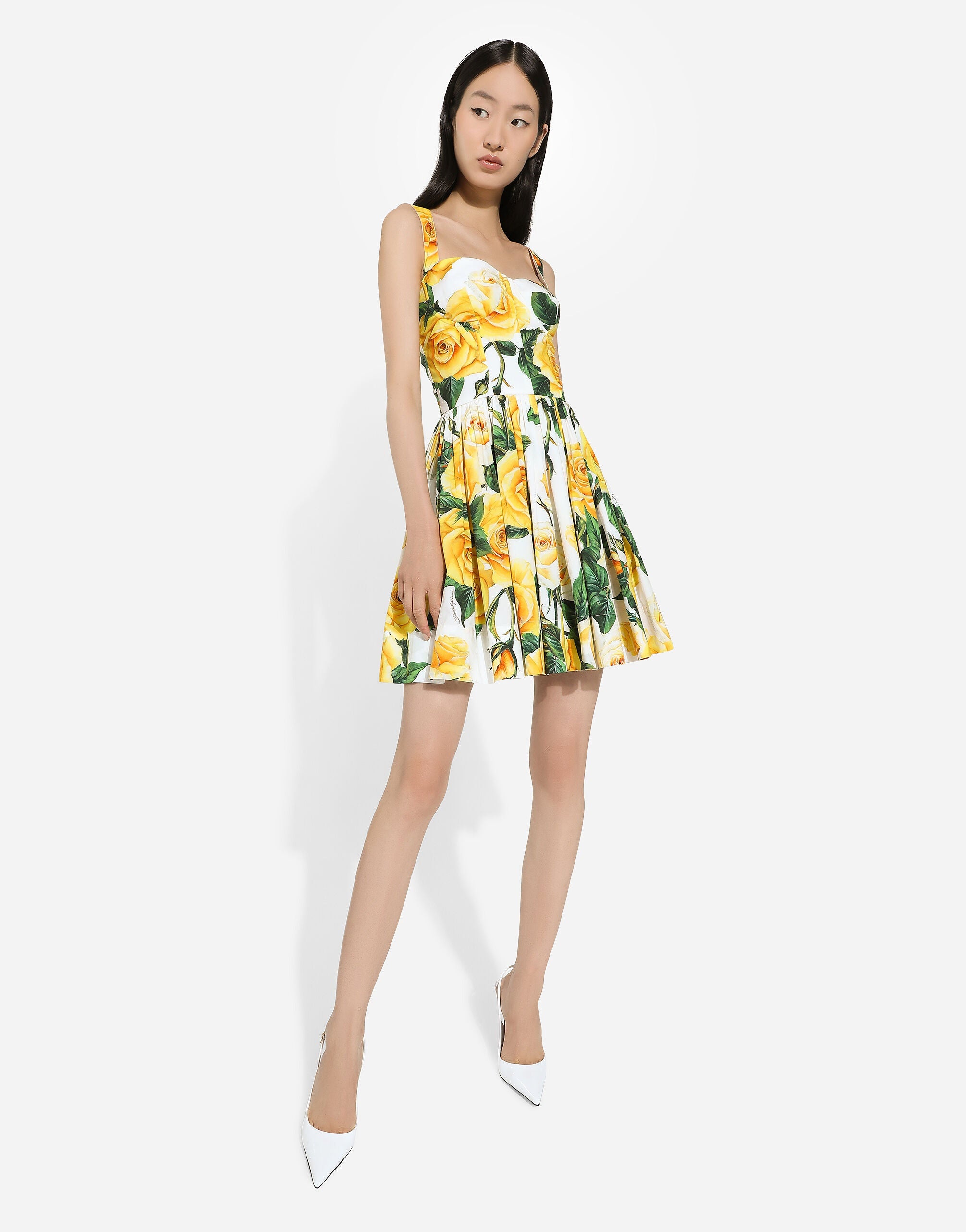 Short Corset Mini Dress - Yellow Rose Print
