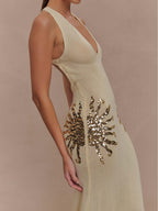 Knit Maxi Dress With Sequin - Ivory