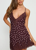 Call My Lover Lace Slip Mini Dress Brown Polka Dot