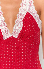 Lace Trim Red Polka Dot Mini Dress