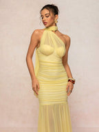 Tied Sleeveless Mesh Maxi Dress