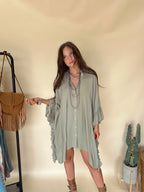 Sage Ruffle Hem Oversized Tunic Top
