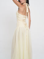 Starfish Halterneck Lace-up Deep V-neck Backless Maxi Dress