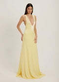Elara Deep-V Satin Maxi – Buttermelt Yellow