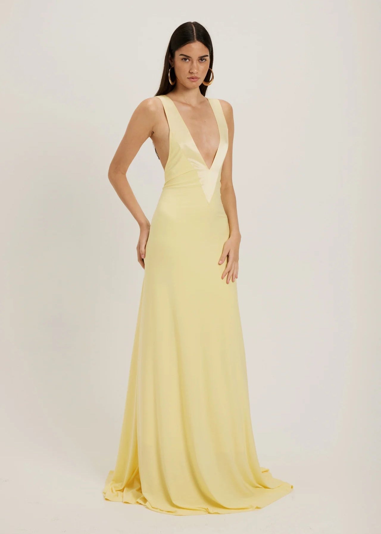 Elara Deep-V Satin Maxi – Buttermelt Yellow