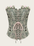 Sage Green Floral Rabbit Embroidery Corset