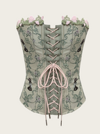 Sage Green Floral Rabbit Embroidery Corset
