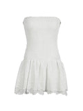 White Eyelet Smocked Mini Dress