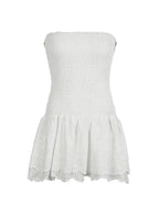 White Eyelet Smocked Mini Dress