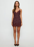 Call My Lover Lace Slip Mini Dress Brown Polka Dot