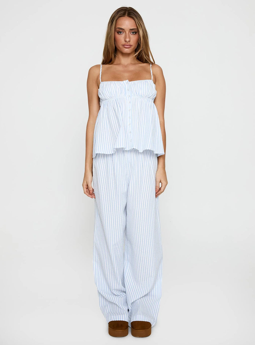Sky Blue Striped Seersucker Matching Set