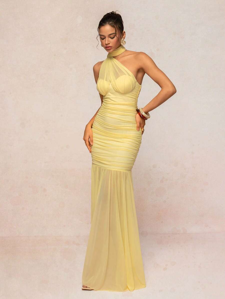 Tied Sleeveless Mesh Maxi Dress