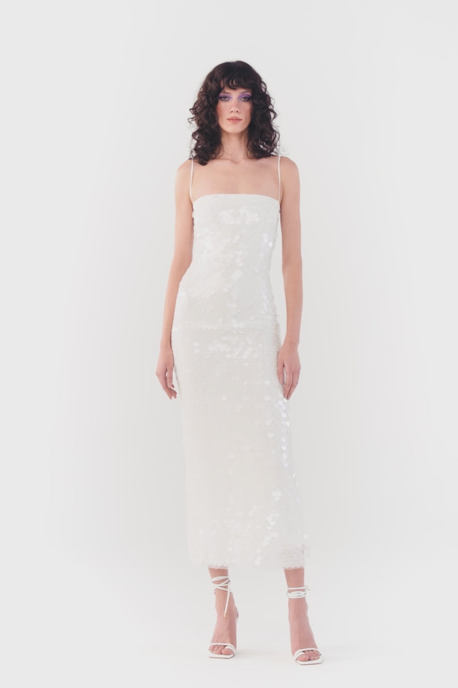 All White Sequin Midi Dress