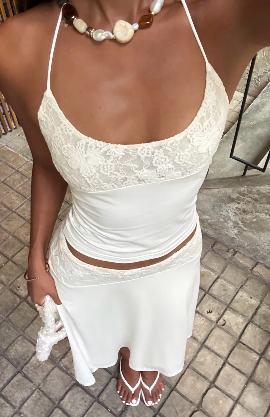 White Lace Y2K 2-Piece Set