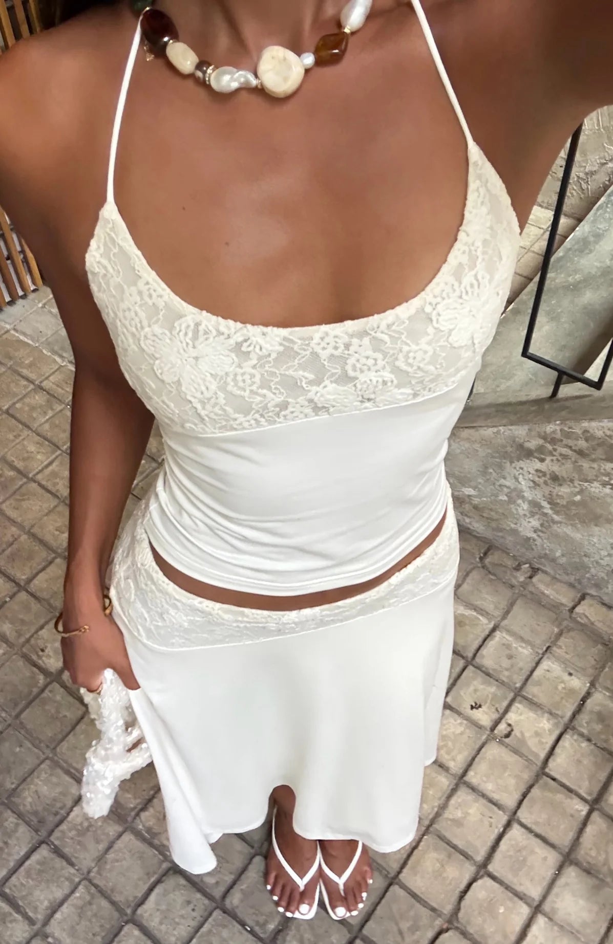 White Lace Y2K 2-Piece Set
