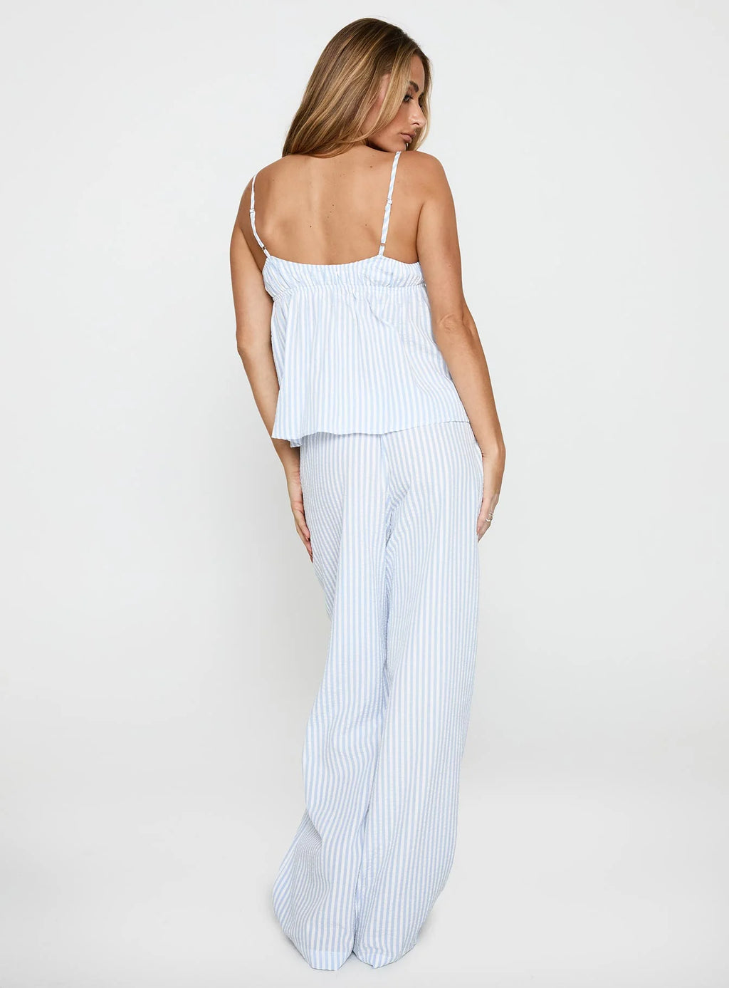 Sky Blue Striped Seersucker Matching Set