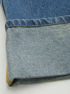 Denim Mid Rise Solid Roll Hem Straight Leg Jeans