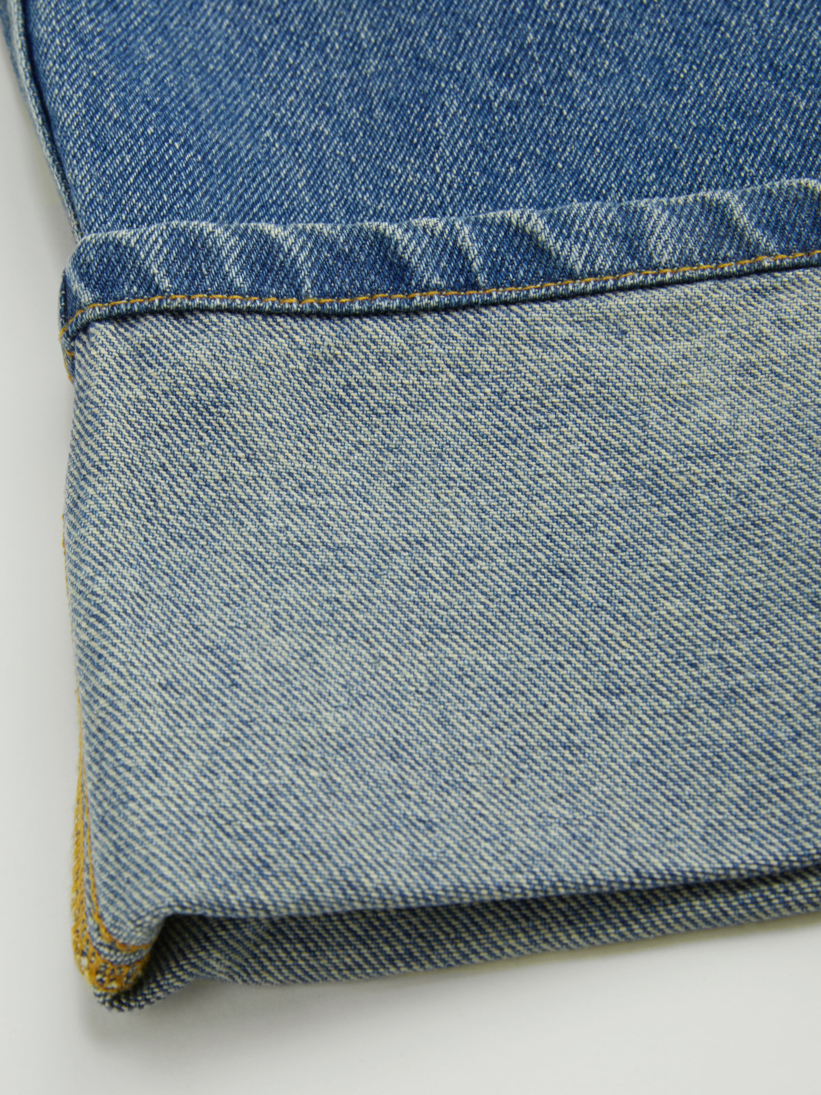 Denim Mid Rise Solid Roll Hem Straight Leg Jeans