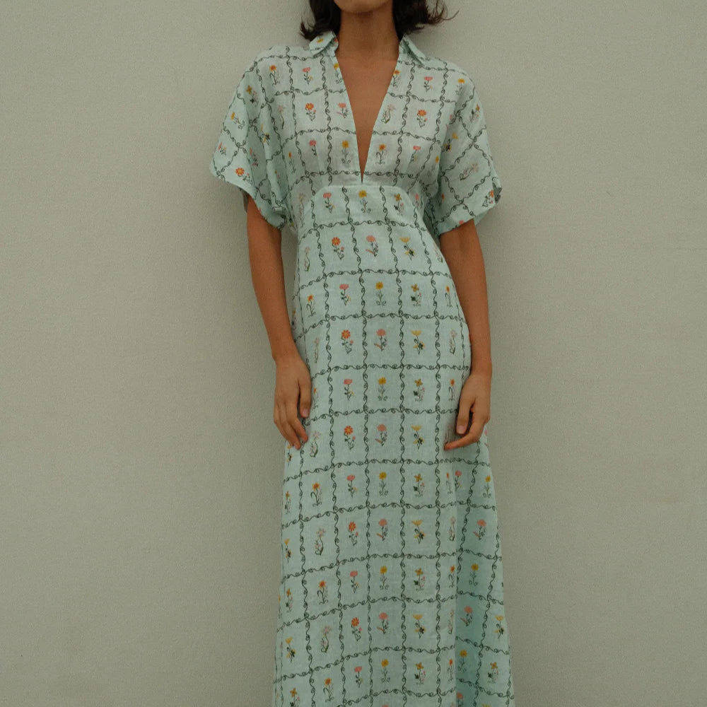 Garden Print Linen Maxi Dress