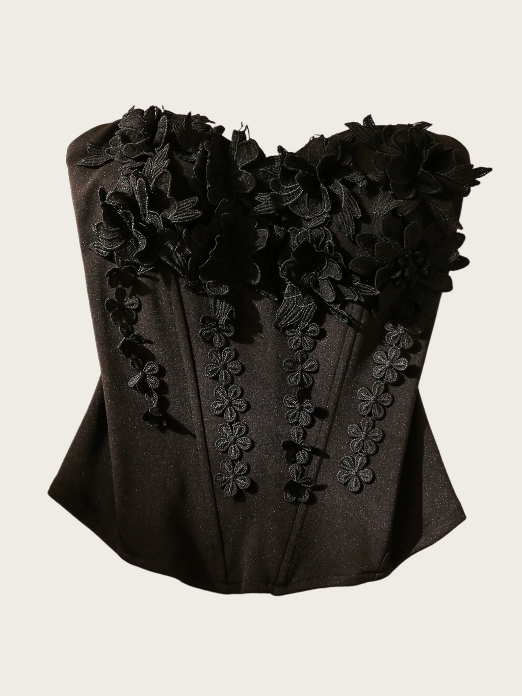 3D Floral Applique Strapless Corset Top