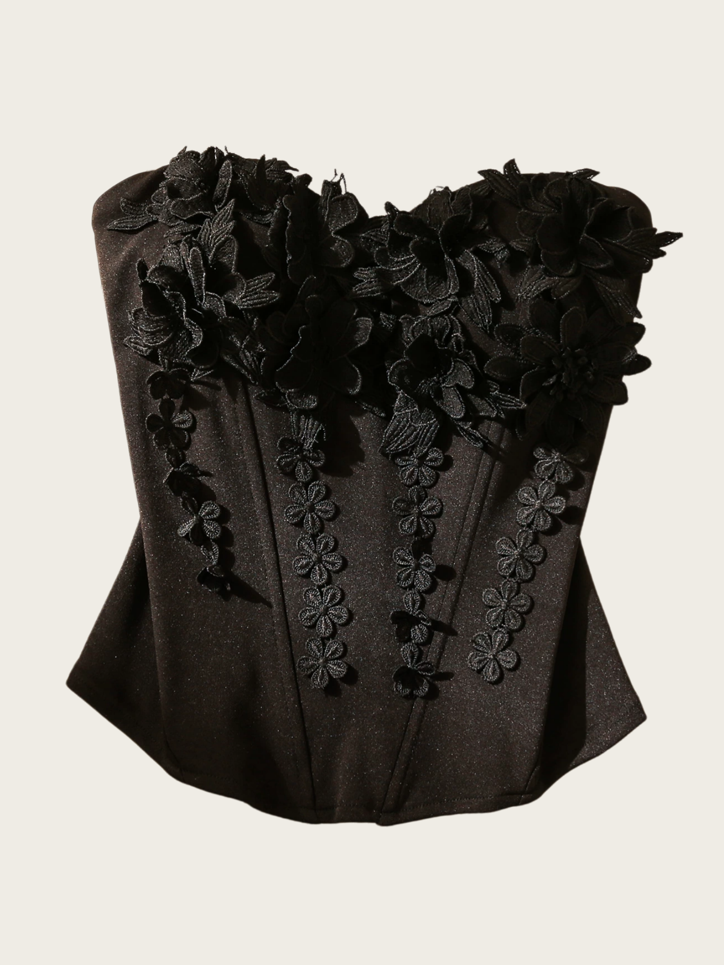 3D Floral Applique Strapless Corset Top