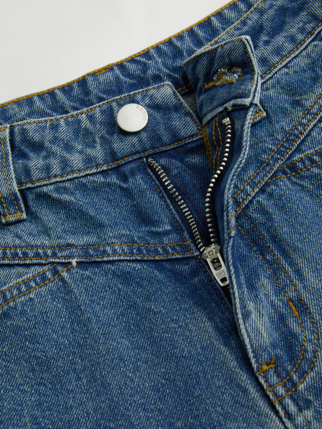 Denim Mid Rise Solid Roll Hem Straight Leg Jeans