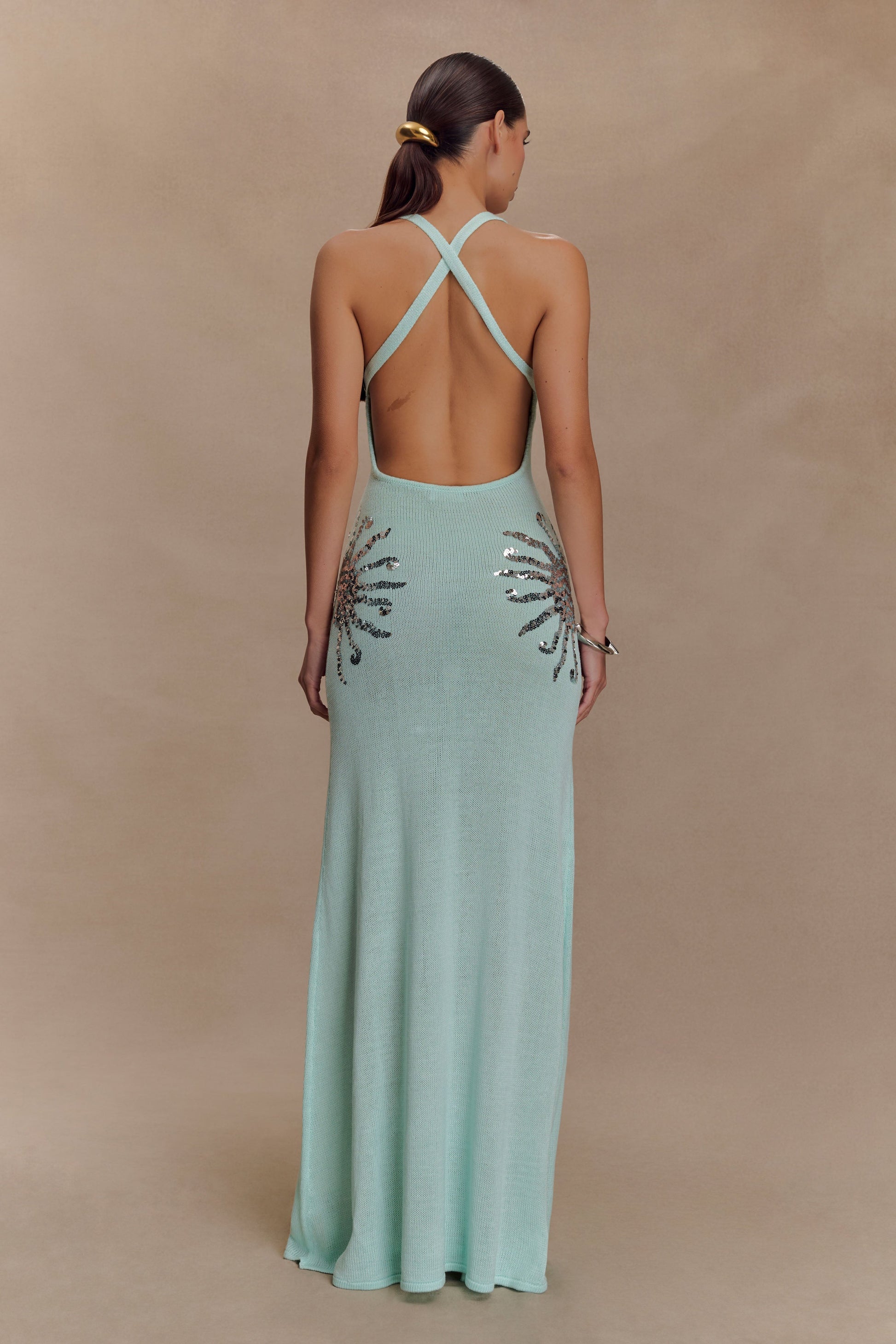 Knit Maxi Dress With Sequin - Lagoon