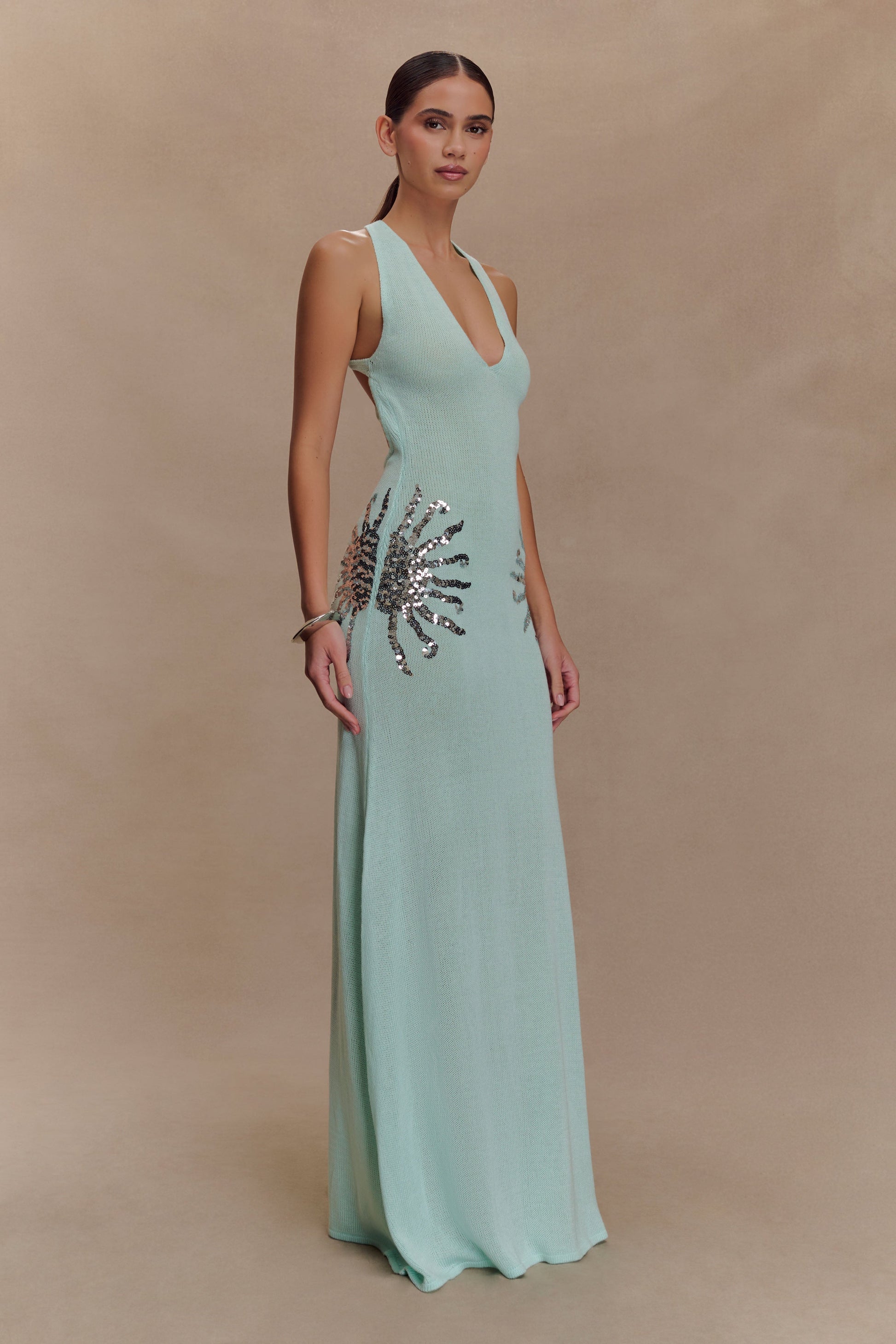 Knit Maxi Dress With Sequin - Lagoon