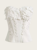 3D Floral Applique Strapless Corset Top