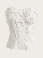 3D Floral Applique Strapless Corset Top