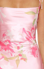 Pink Floral Satin Maxi Dress