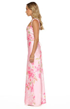 Pink Floral Satin Maxi Dress