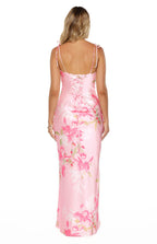 Pink Floral Satin Maxi Dress