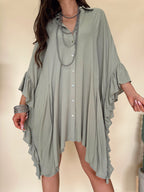 Sage Ruffle Hem Oversized Tunic Top