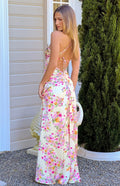 Blaise Yellow Bloom Satin Maxi Dress