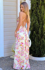 Blaise Yellow Bloom Satin Maxi Dress