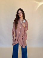 Mauve Ruffle Hem Oversized Tunic Top