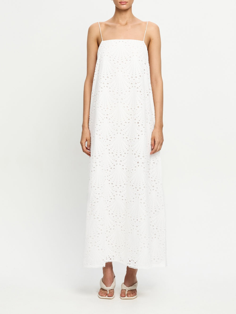 Shell-Embroidered Cotton Maxi Dress