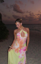 Elowen Yellow Hibiscus Floral Halter Maxi Dress