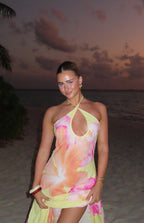 Elowen Yellow Hibiscus Floral Halter Maxi Dress