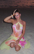 Elowen Yellow Hibiscus Floral Halter Maxi Dress