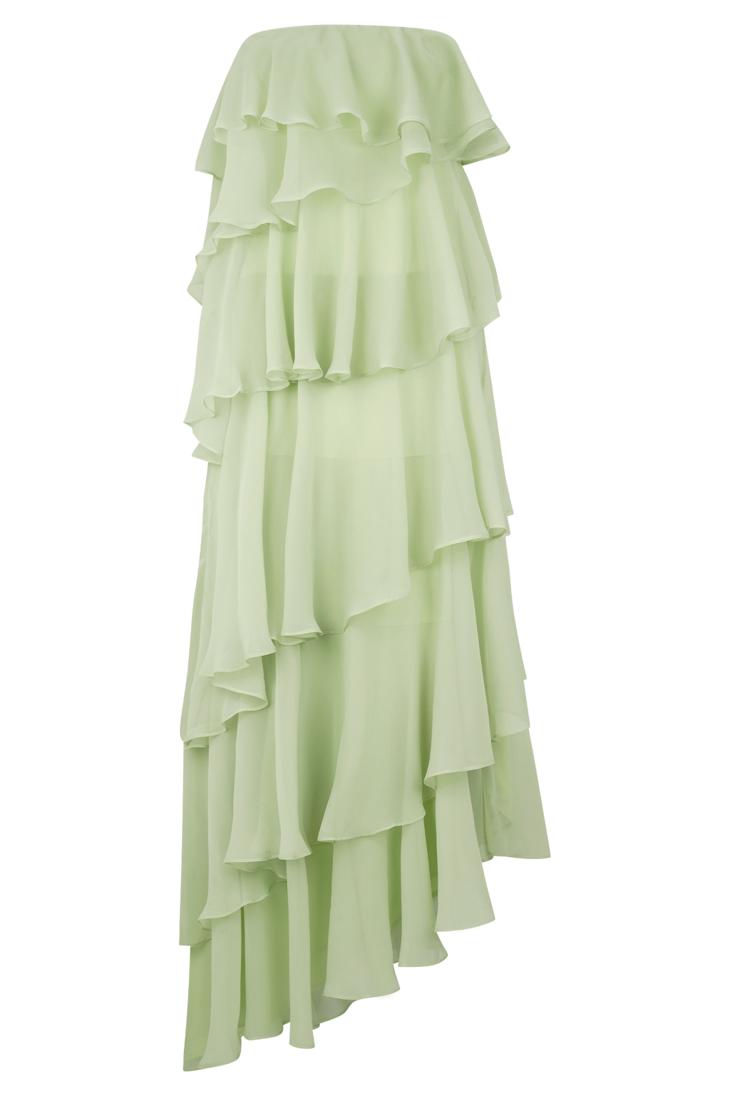Sage Green Strapless Tiered Ruffle Maxi Dress