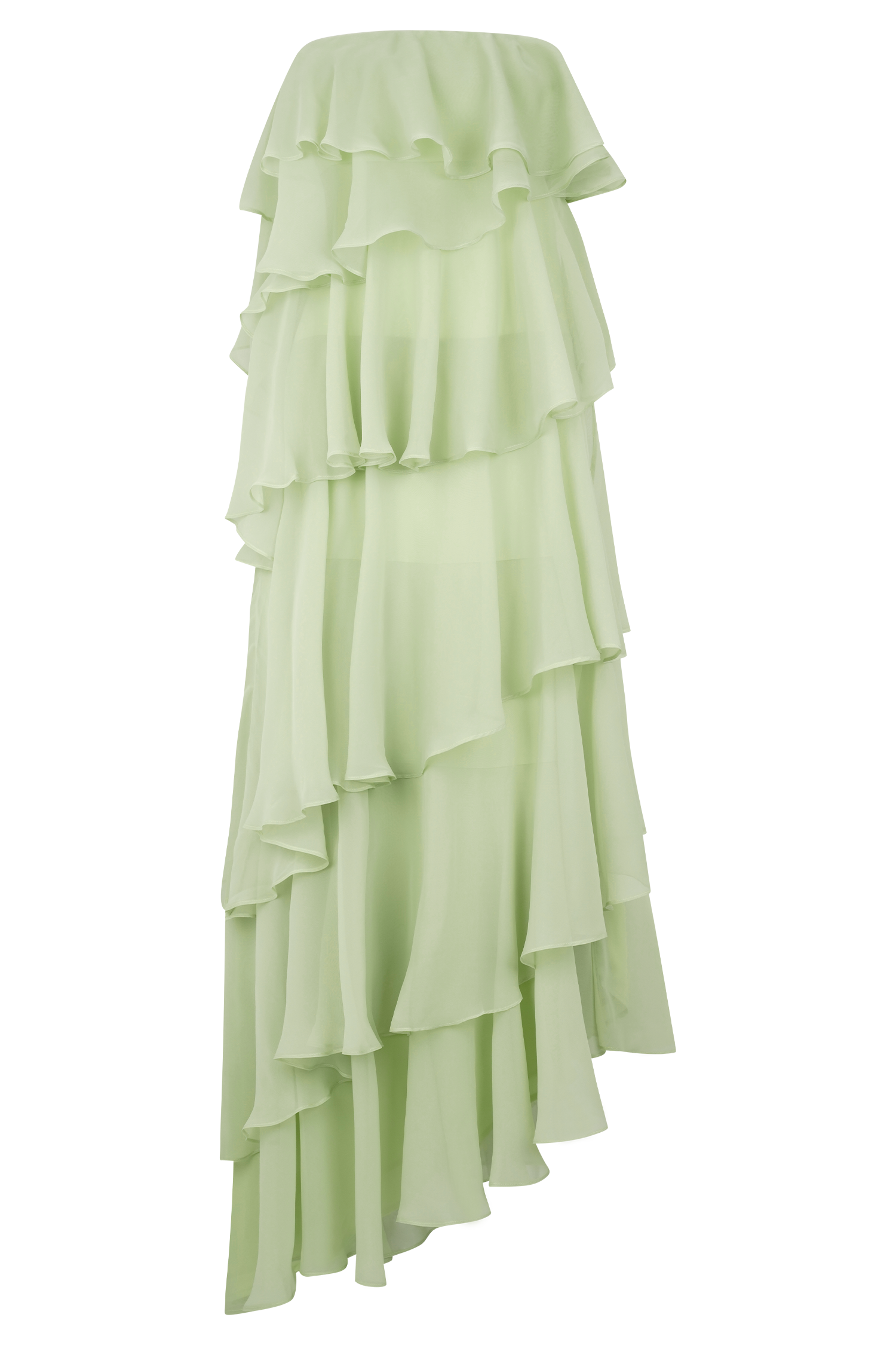 Sage Green Strapless Tiered Ruffle Maxi Dress