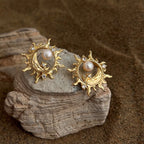 Sun & Moon Pearl Zircon Earrings